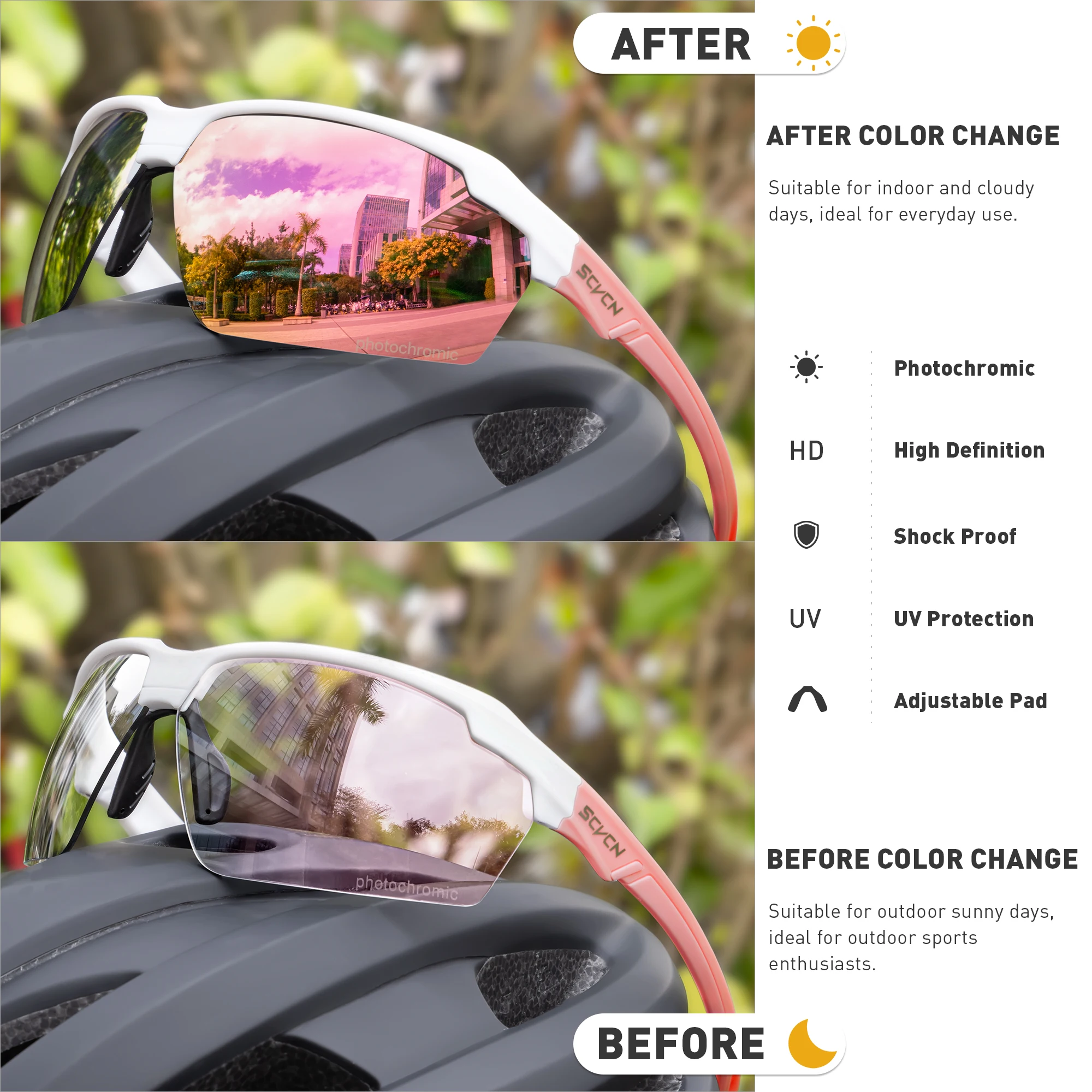 SCVCN Photochromic Hiking Eyewear Cycling Sunglasses Bike Glasses Mountain Bicycle Golf UV400 Sports Glasses for Men Women
SCVCN Photochromic Hiking Eyewear Cycling Sunglasses Bike Glasses Mountain Bicycle Golf UV400 Sports Glasses for Men Women