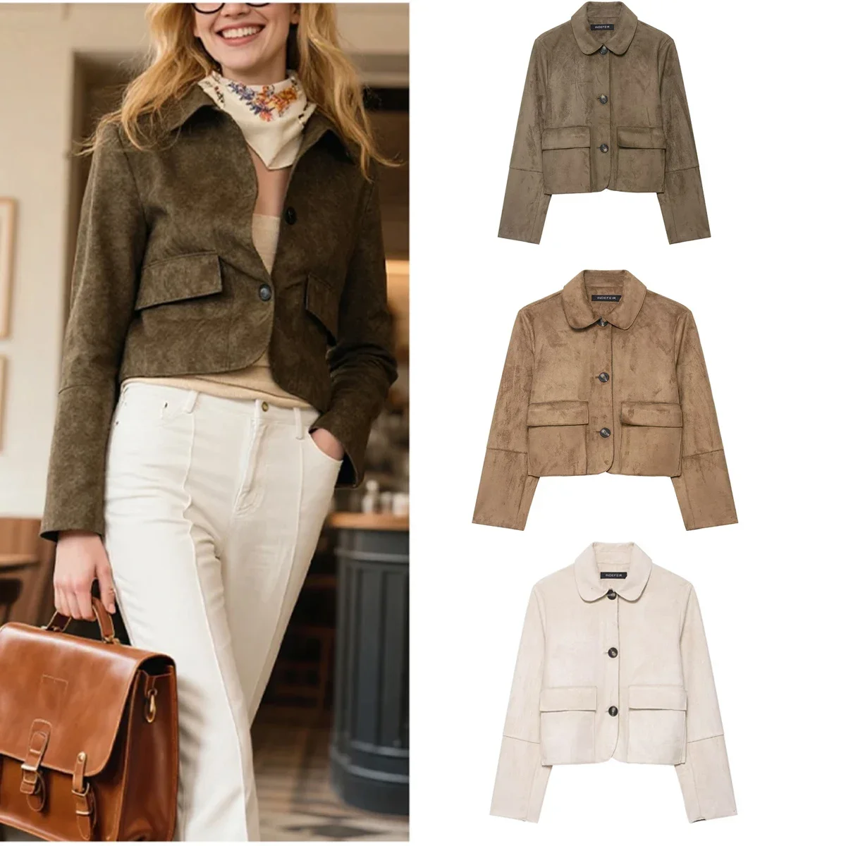 Женская элегантная однобортная куртка-бомбер с лацканами и карманами, весенне-осенняя женская замшевая куртка, шикарное пальто с длинными рукавами, верхняя одежда
Женская элегантная однобортная куртка-бомбер с лацканами и карманами, весенне-осенняя женская замшевая куртка, шикарное пальто с длинными рукавами, верхняя одежда