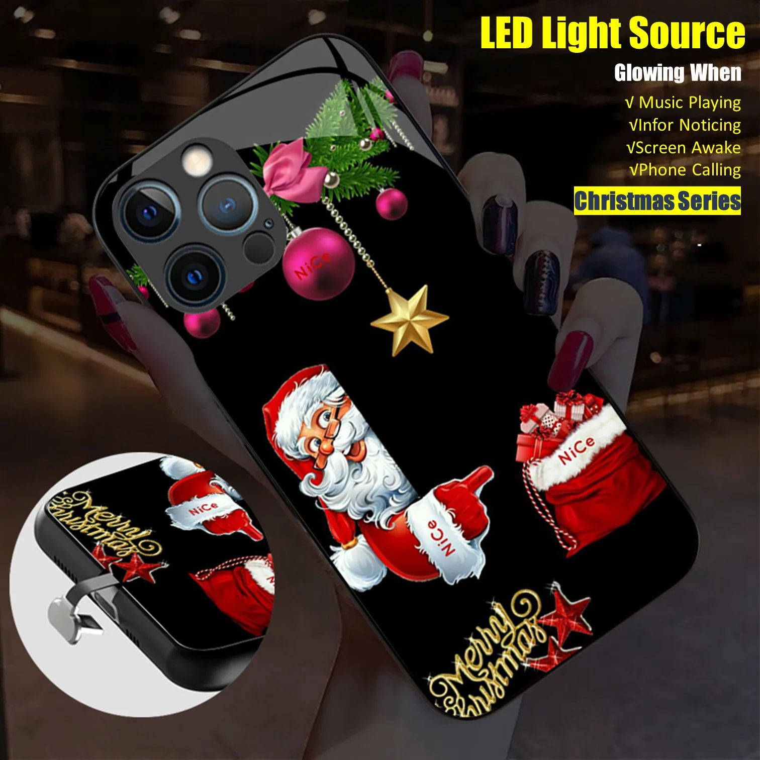 Christmas Colorful LED Light Glowing Luminous Tempered Glass Phone Case for iPhone 15 X Xs Xr 11 12 13 14 Mini Pro Plus Max
Christmas Colorful LED Light Glowing Luminous Tempered Glass Phone Case for iPhone 15 X Xs Xr 11 12 13 14 Mini Pro Plus Max