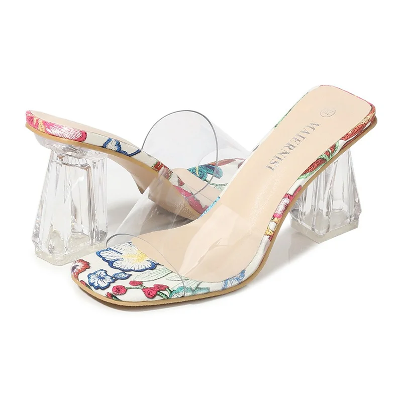 Summer Elegant Women 8.5cm Block High Heels Pumps Square Toe Transparent Slides Flower Print Slippers Casual Beach Prom Shoes
Summer Elegant Women 8.5cm Block High Heels Pumps Square Toe Transparent Slides Flower Print Slippers Casual Beach Prom Shoes