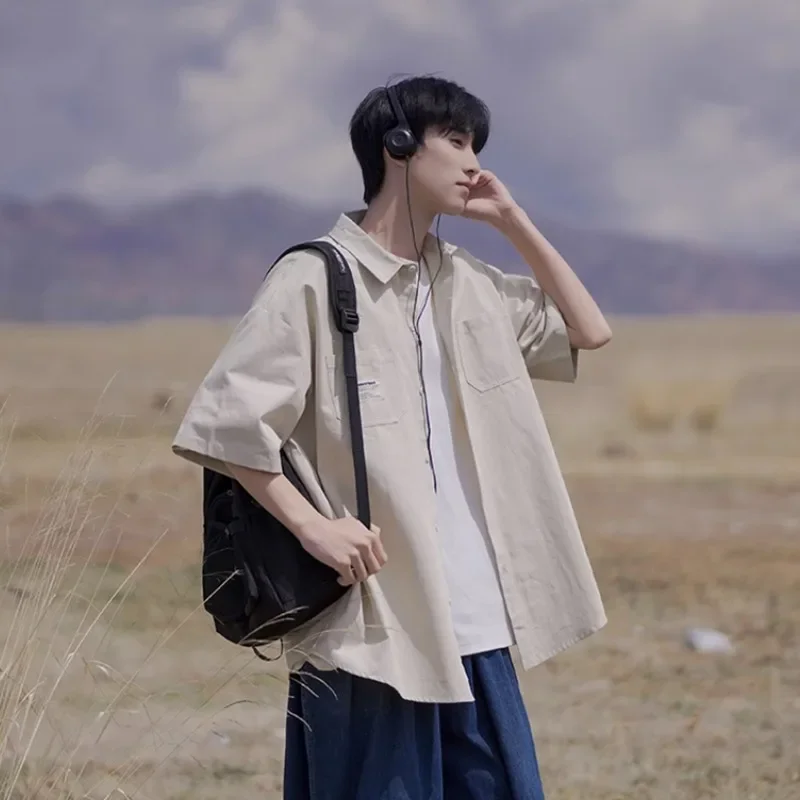 Japanese Style Loose Short Sleeve Workwear Shirt For Men Summer Fashion Vintage Casual Shirts For Men Korean Streetwear 
Japanese Style Loose Short Sleeve Workwear Shirt For Men Summer Fashion Vintage Casual Shirts For Men Korean Streetwear