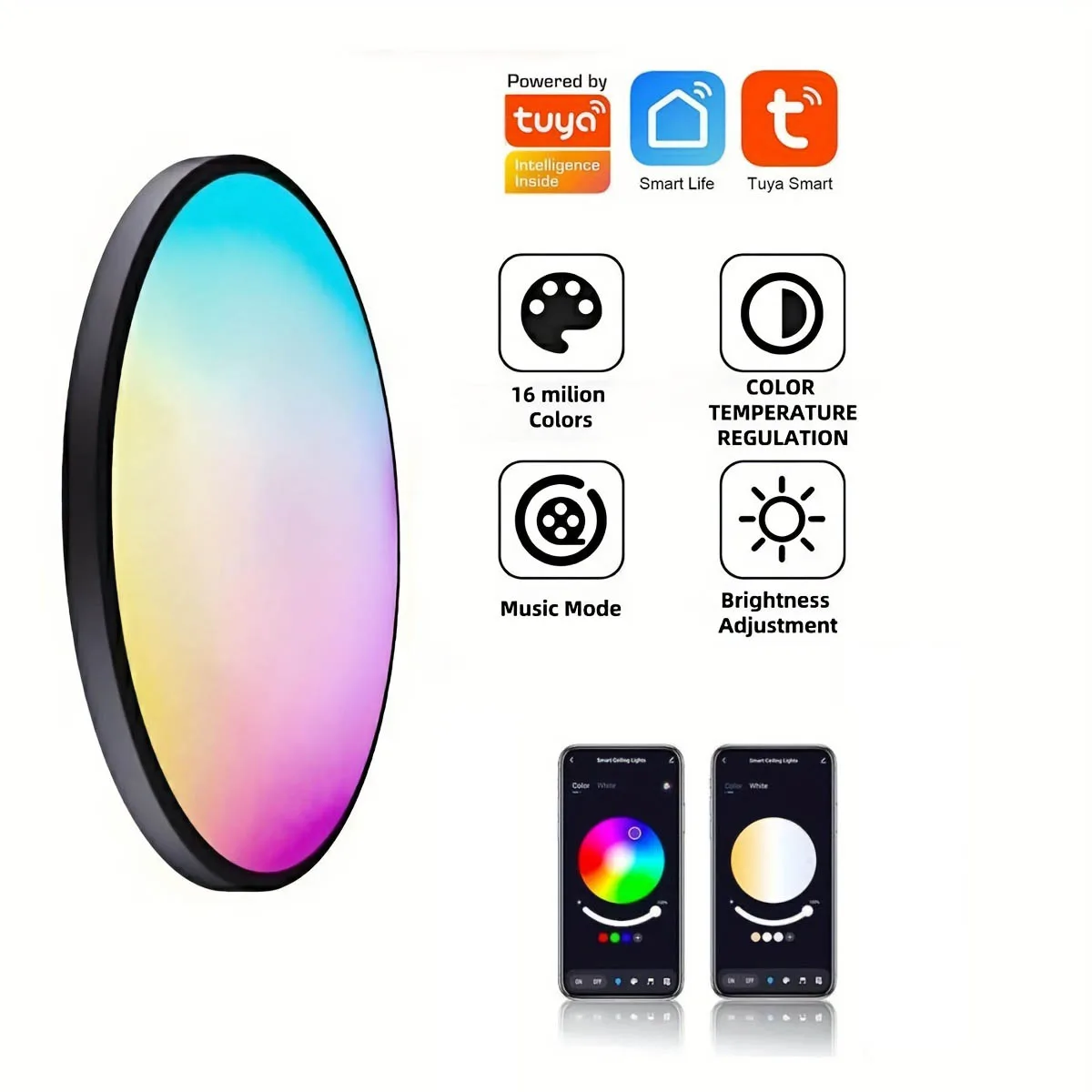 Tuya Smart LED Ceiling Lights RGBCW Round Smart WIFI APP Dimmable Panel Lights 110-265V Home Bedroom Living Room Ambient Fixture
Tuya Smart LED Ceiling Lights RGBCW Round Smart WIFI APP Dimmable Panel Lights 110-265V Home Bedroom Living Room Ambient Fixture