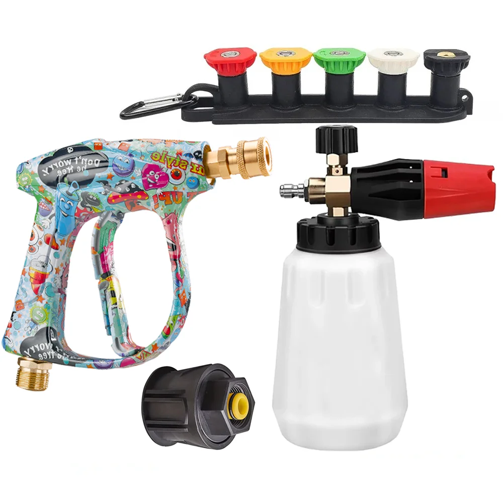 Portable graffiti washer gun package with foam pot, 5 spray nozzles, placement base and matched plastic Karcher adapter
Portable graffiti washer gun package with foam pot, 5 spray nozzles, placement base and matched plastic Karcher adapter