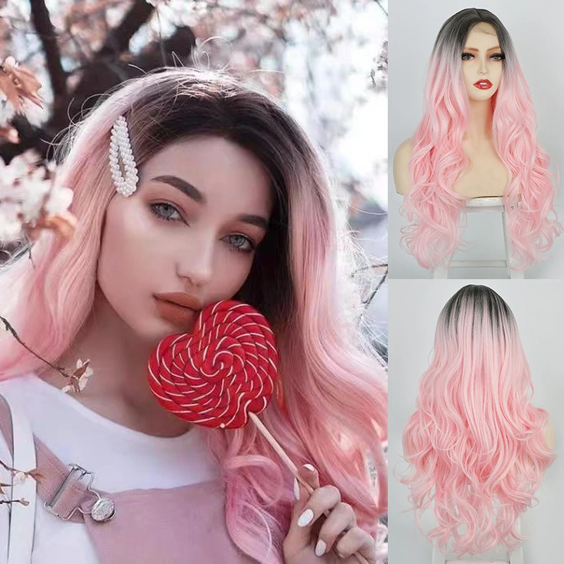 European and American women's wig, small lace front, long curly hair with big waves, gradient pink, synthetic fiber headpiec
European and American women's wig, small lace front, long curly hair with big waves, gradient pink, synthetic fiber headpiec