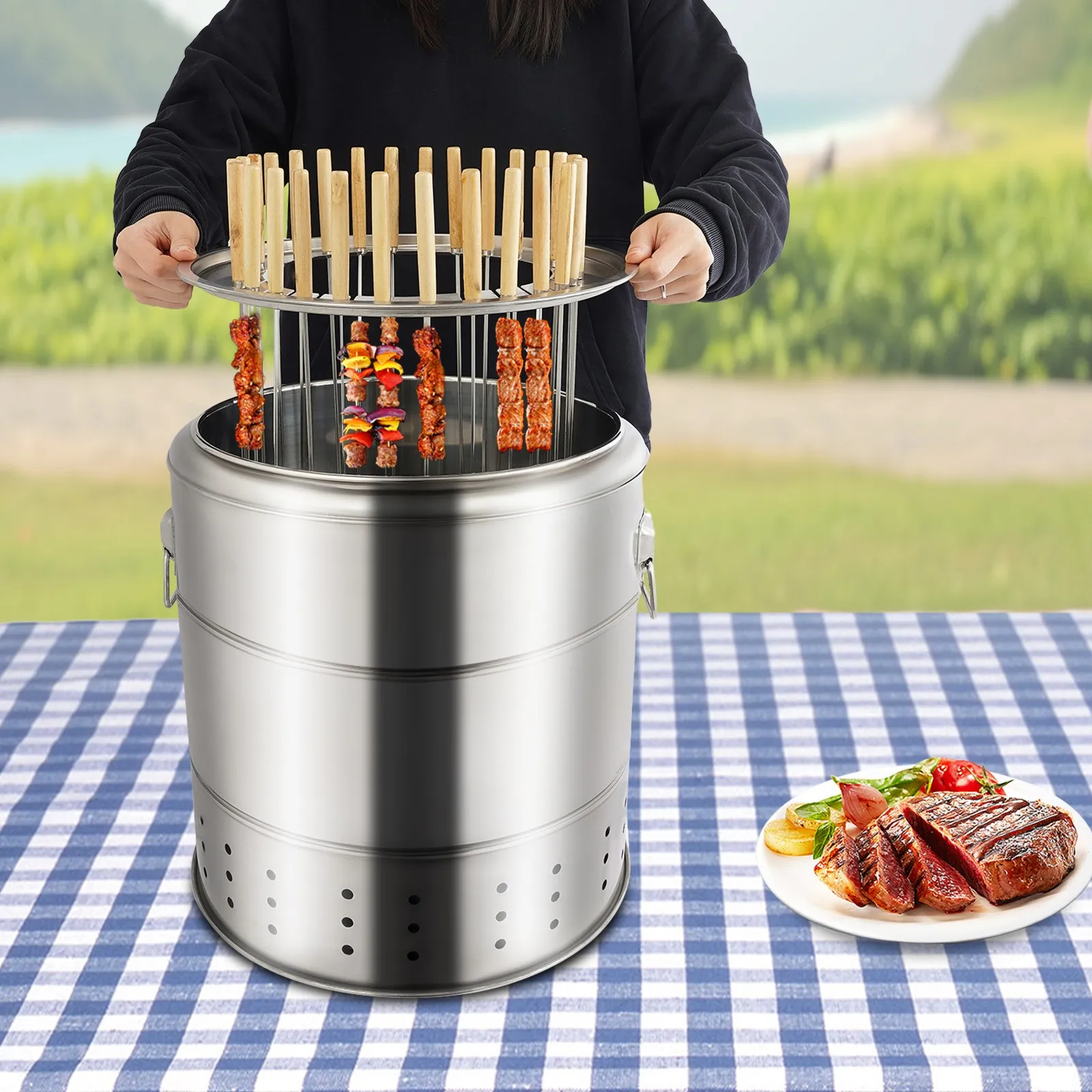 Portable Barbecue Charcoal Barrel Grill with Grilling Accessories Set, Stainless Steel Charcoal Grill for Backyard BBQ & Camping
Portable Barbecue Charcoal Barrel Grill with Grilling Accessories Set, Stainless Steel Charcoal Grill for Backyard BBQ & Camping