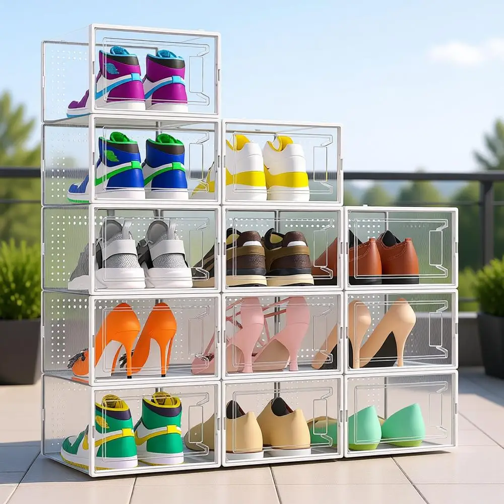 Набор из 12 больших органайзеров для обуви, компактные прозрачные пластиковые контейнеры для кроссовок с крышками, белые
Набор из 12 больших органайзеров для обуви, компактные прозрачные пластиковые контейнеры для кроссовок с крышками, белые