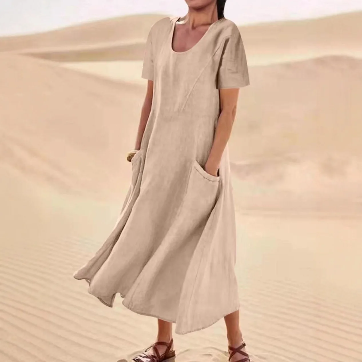 Female Dresses Loose Casual Solid Color Cotton Linen Pocket Robe Fashionable Elegant Beach Vacation Pastoral Holiday Vestidos
Female Dresses Loose Casual Solid Color Cotton Linen Pocket Robe Fashionable Elegant Beach Vacation Pastoral Holiday Vestidos