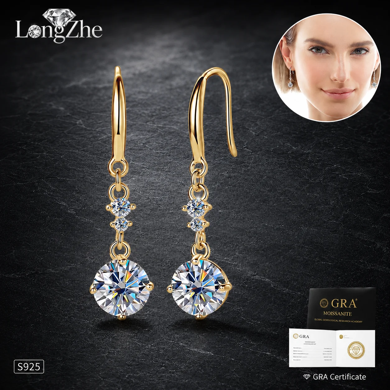 LongZhe S925 Silver Moissanite Drop Earrings 1CT+1CT 6.5mm D Color GRA Certificate Diamond Tester Passed Fine Jewelry Gift
LongZhe S925 Silver Moissanite Drop Earrings 1CT+1CT 6.5mm D Color GRA Certificate Diamond Tester Passed Fine Jewelry Gift