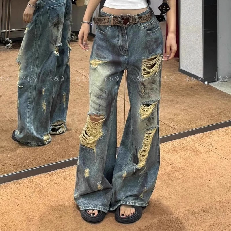 American High Street Ripped Jeans for Women and Men, 2025 Summer Design Retro Loose BF Lazy Style Wide-Leg Denim Pants
American High Street Ripped Jeans for Women and Men, 2025 Summer Design Retro Loose BF Lazy Style Wide-Leg Denim Pants