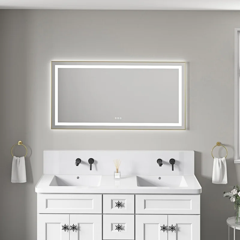 55" LED Bathroom Mirror with Front and Back Light, Wall Mounted Vanity Mirror, Aluminum Frame, Anti-Fog, Memory, 3 Color Temperatures, Stepless Dimmable
55" LED Bathroom Mirror with Front and Back Light, Wall Mounted Vanity Mirror, Aluminum Frame, Anti-Fog, Memory, 3 Color Temperatures, Stepless Dimmable
