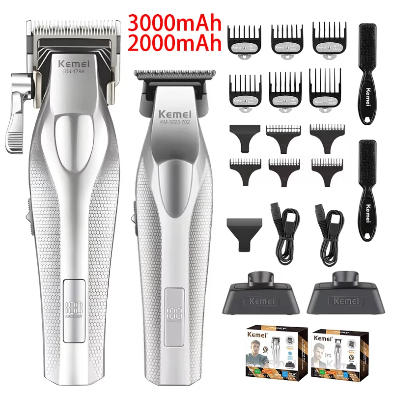 Kemei Baber Professional Hair Clipper Hair Cutting Machine With Charging Base Electric Trimmers For Men Gift KM-1798 3023-702
Kemei Baber Professional Hair Clipper Hair Cutting Machine With Charging Base Electric Trimmers For Men Gift KM-1798 3023-702