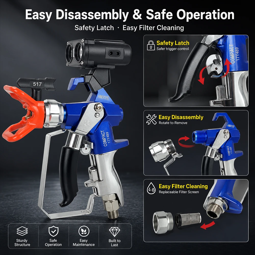 High Pressure Airless Paint Sprayer Gun 3600Psi 24.8MP with Guard Sensor Light 2-Finger for Professional Contractors
High Pressure Airless Paint Sprayer Gun 3600Psi 24.8MP with Guard Sensor Light 2-Finger for Professional Contractors