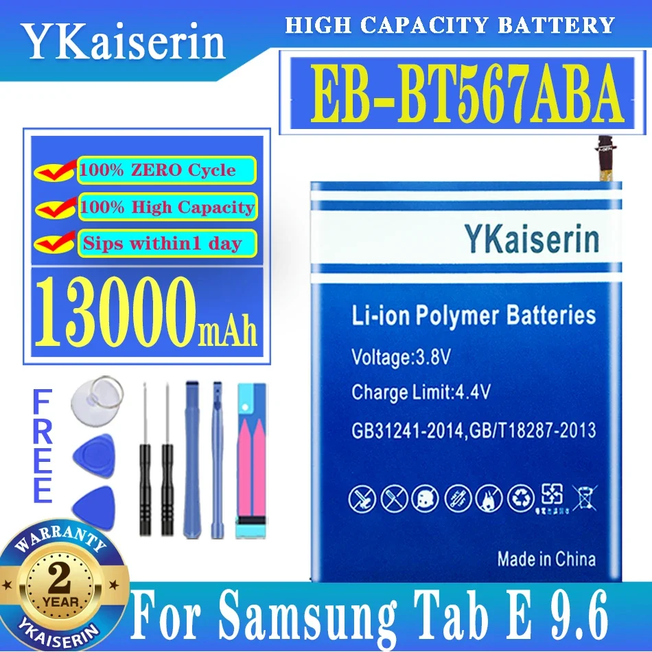 Аккумулятор для планшета емкостью 13000 мАч для Samsung Galaxy Tab E 9,6 SM T567 T567V EB-BT567ABA
Аккумулятор для планшета емкостью 13000 мАч для Samsung Galaxy Tab E 9,6 SM T567 T567V EB-BT567ABA