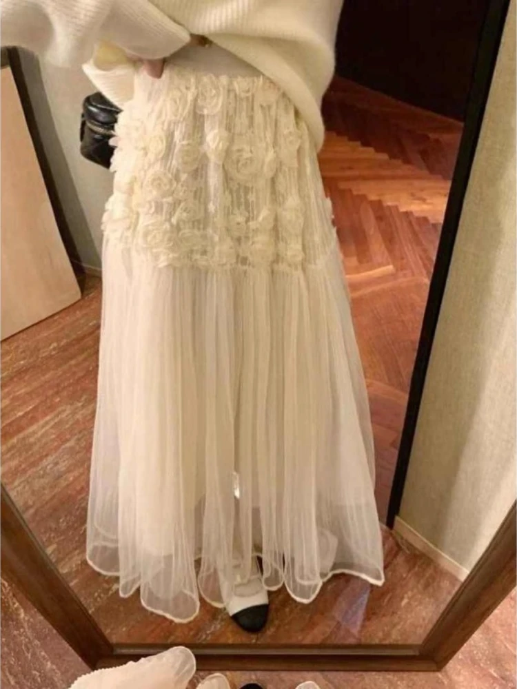 Sweet Fashion 3D Flower Mesh Skirt for Women Y2k High Waist A-line Skirts 2025 Summer New Mid-length Loose Faldas Mujer
Sweet Fashion 3D Flower Mesh Skirt for Women Y2k High Waist A-line Skirts 2025 Summer New Mid-length Loose Faldas Mujer
