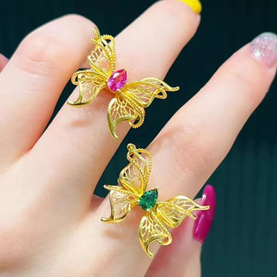 24K Gold AU999 Hollow Butterfly Ring | Micro - carved filigree wings, pink diamond accents, versatile & eye - catching
24K Gold AU999 Hollow Butterfly Ring | Micro - carved filigree wings, pink diamond accents, versatile & eye - catching