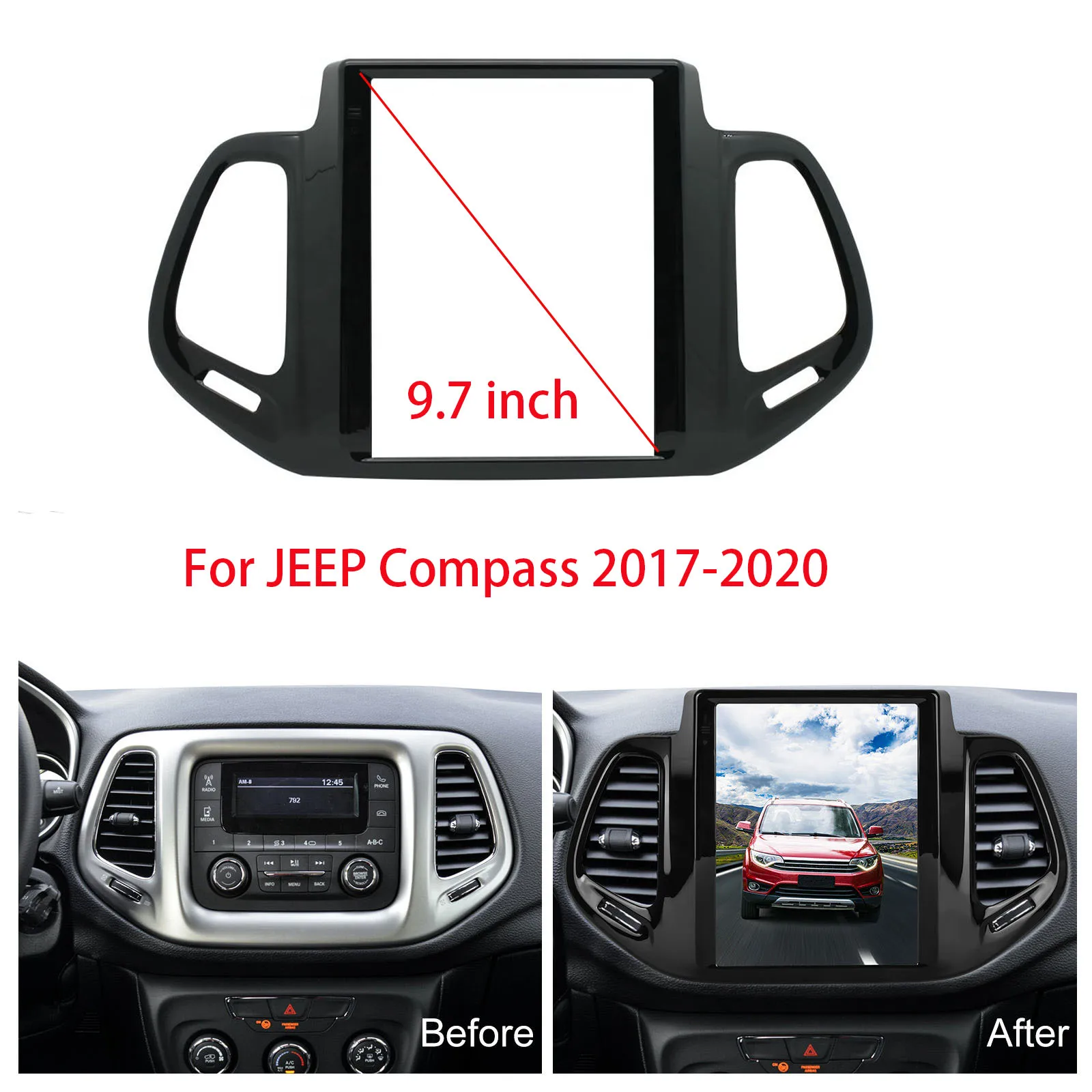 Car Radio Fascia for JEEP COMPASS 2017-2020 9.7 INCH Car DVD Panel Dash Kit Installation Frame
Car Radio Fascia for JEEP COMPASS 2017-2020 9.7 INCH Car DVD Panel Dash Kit Installation Frame