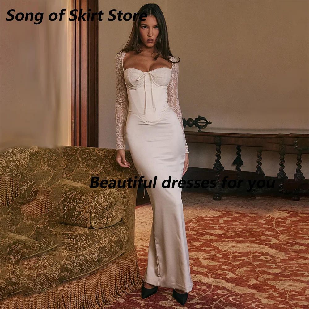 Elegant White Evening Dress with Bow Sweetheart Lace Long Sleeves Mermaid Evening Gown Corset Lace Up Party Dress Customized
Elegant White Evening Dress with Bow Sweetheart Lace Long Sleeves Mermaid Evening Gown Corset Lace Up Party Dress Customized