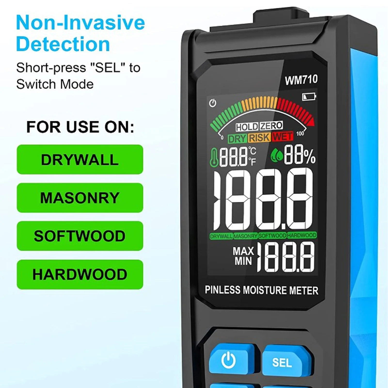 Pinless Moisture Meter Digital Wood Moisture Detector Wall Humidity Sensor For Building Materials
Pinless Moisture Meter Digital Wood Moisture Detector Wall Humidity Sensor For Building Materials