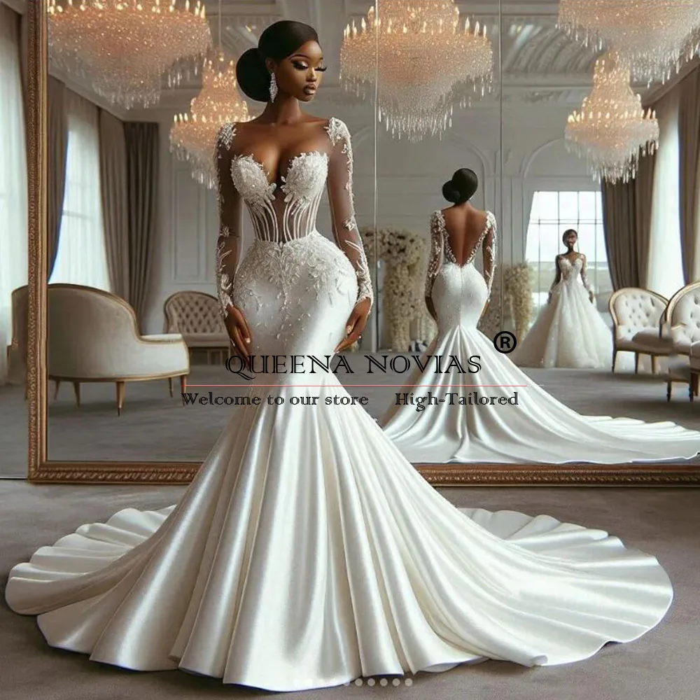 Elegant Soft Satin Mermaid Wedding Dresses Sexy Backless Illusion Scoop Neck Bridal Gowns Customized Bride Marriage Clothing
Elegant Soft Satin Mermaid Wedding Dresses Sexy Backless Illusion Scoop Neck Bridal Gowns Customized Bride Marriage Clothing