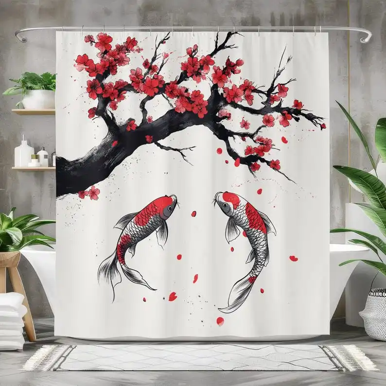 Koi Fish and Cherry Blossom Shower Curtain, Waterproof Fabric Bath Curtain Art-Inspired Bathroom Decor, Asian Theme Bathroom Art
Koi Fish and Cherry Blossom Shower Curtain, Waterproof Fabric Bath Curtain Art-Inspired Bathroom Decor, Asian Theme Bathroom Art