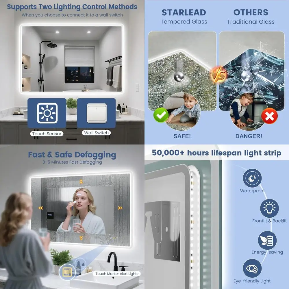 36 x 28 Waterproof LED Mirror with Bluetooth Speaker, Anti-Fog, 3 Color Temps, Dimmable, Wall-Mounted
36 x 28 Waterproof LED Mirror with Bluetooth Speaker, Anti-Fog, 3 Color Temps, Dimmable, Wall-Mounted