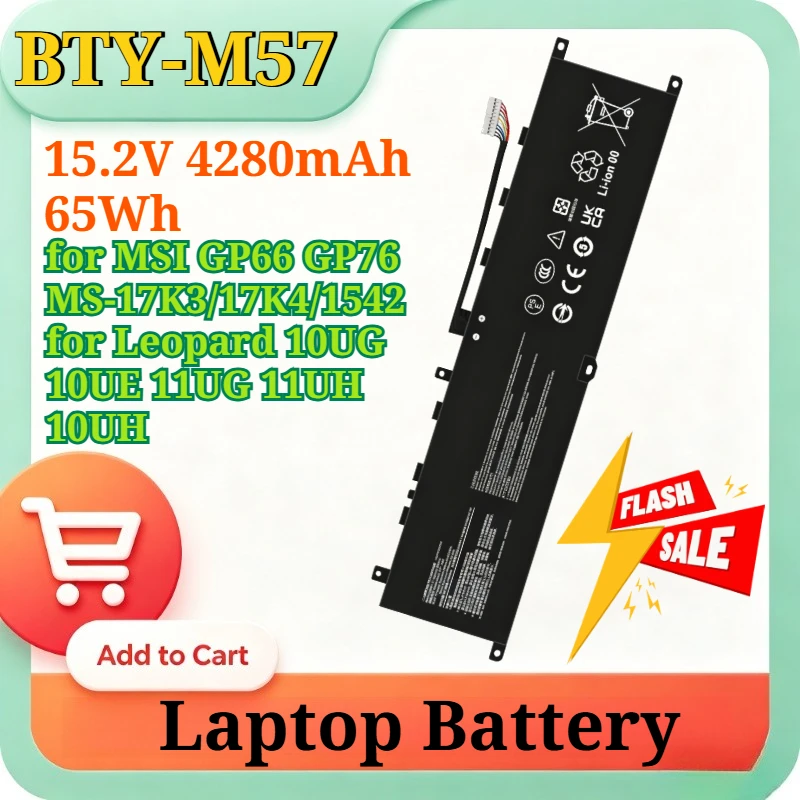 Аккумулятор для ноутбуков BTY-M57 15.2V 4280mAh 65Wh Li-ion для MSI GP66 GP76 MS-17K3/17K4/1542, для серий Leopard 10UG 10UE 11UG 11UH 10UH
Аккумулятор для ноутбуков BTY-M57 15.2V 4280mAh 65Wh Li-ion для MSI GP66 GP76 MS-17K3/17K4/1542, для серий Leopard 10UG 10UE 11UG 11UH 10UH