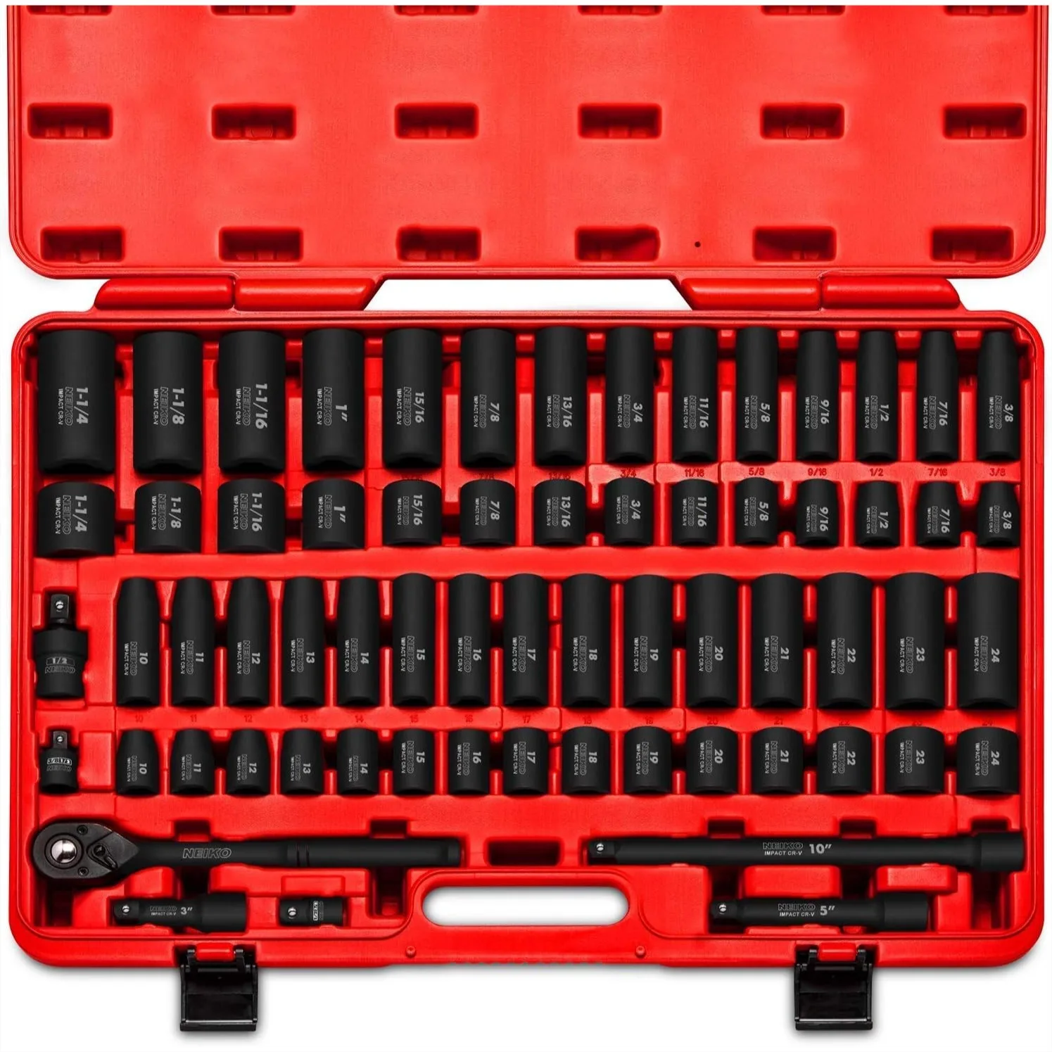 1/2" Drive Impact Socket Set 65 Piece with SAE & Metric Sizes Deep Shallow Kit Adapters Ratchet Handle
1/2" Drive Impact Socket Set 65 Piece with SAE & Metric Sizes Deep Shallow Kit Adapters Ratchet Handle