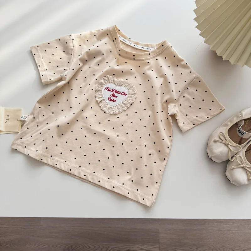2025 Summer New Girls Clothes 2-7 Years Bowknot Short Sleeved T-shirt Girl's Polka Dot Cotton Lace Top Children's Clothing
2025 Summer New Girls Clothes 2-7 Years Bowknot Short Sleeved T-shirt Girl's Polka Dot Cotton Lace Top Children's Clothing