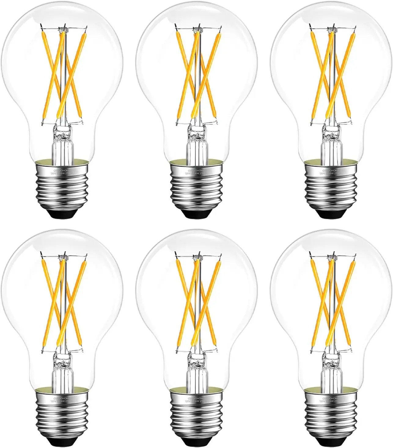 Dimmable E26 LED Bulb 6W, 60W Equivalent, 2700K Warm White, A19 Clear Glass, 90+ CRI, 600LM, 6 Pack
Dimmable E26 LED Bulb 6W, 60W Equivalent, 2700K Warm White, A19 Clear Glass, 90+ CRI, 600LM, 6 Pack