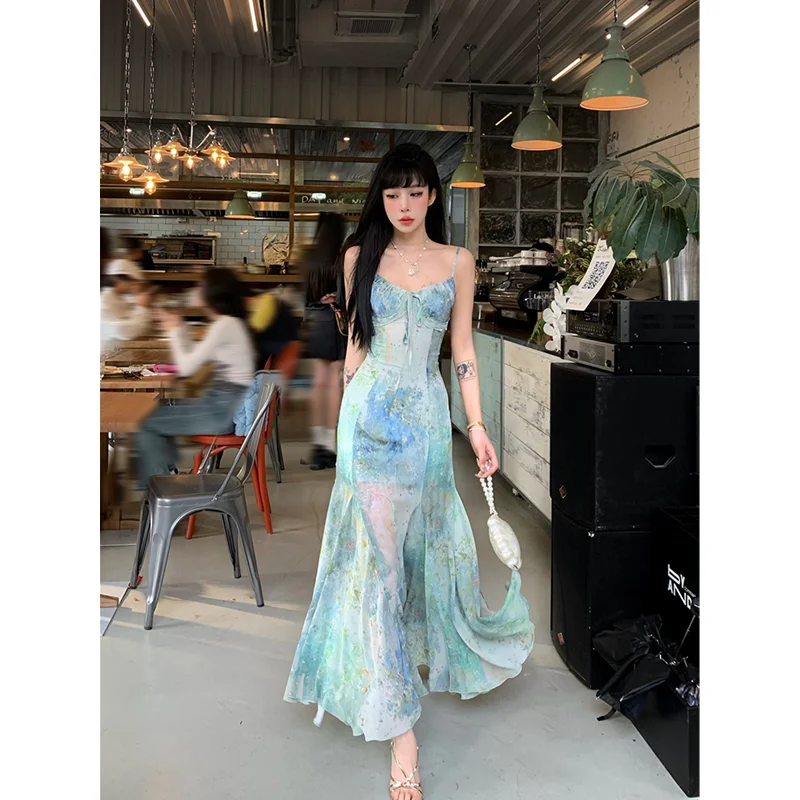 Summer Women's Suspender Dress Sleeveless Holiday Romantic Sexy Oil Painting Halo Dyed Fishtail Skirt Irregular Camisole Dress
Summer Women's Suspender Dress Sleeveless Holiday Romantic Sexy Oil Painting Halo Dyed Fishtail Skirt Irregular Camisole Dress