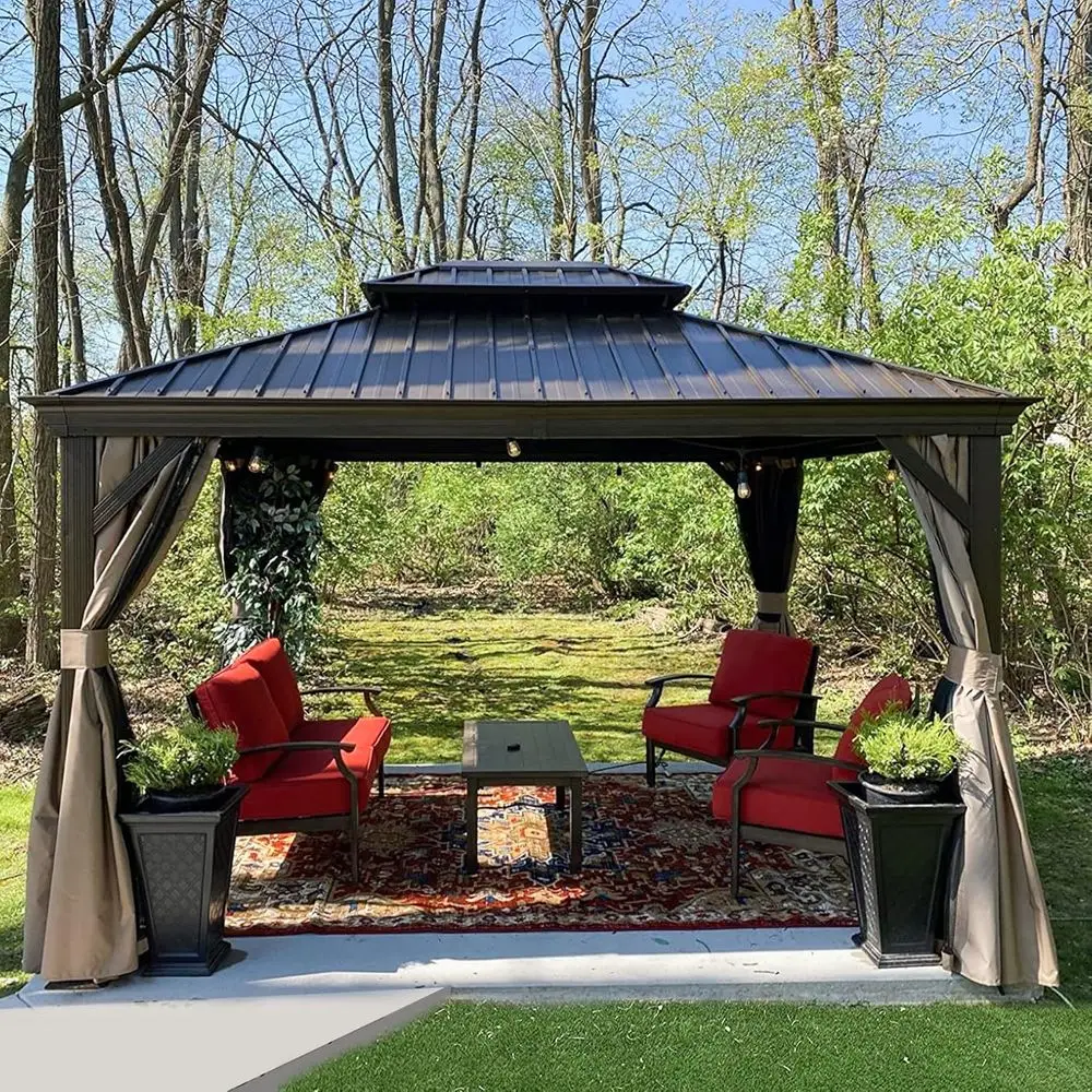 Domi Hardtop Gazebo 10x12T, Outdoor Gazebo with Galvanized Steel Double Roo, e, Built-in Gutter System, Curtain and Netting, Met
Domi Hardtop Gazebo 10x12T, Outdoor Gazebo with Galvanized Steel Double Roo, e, Built-in Gutter System, Curtain and Netting, Met