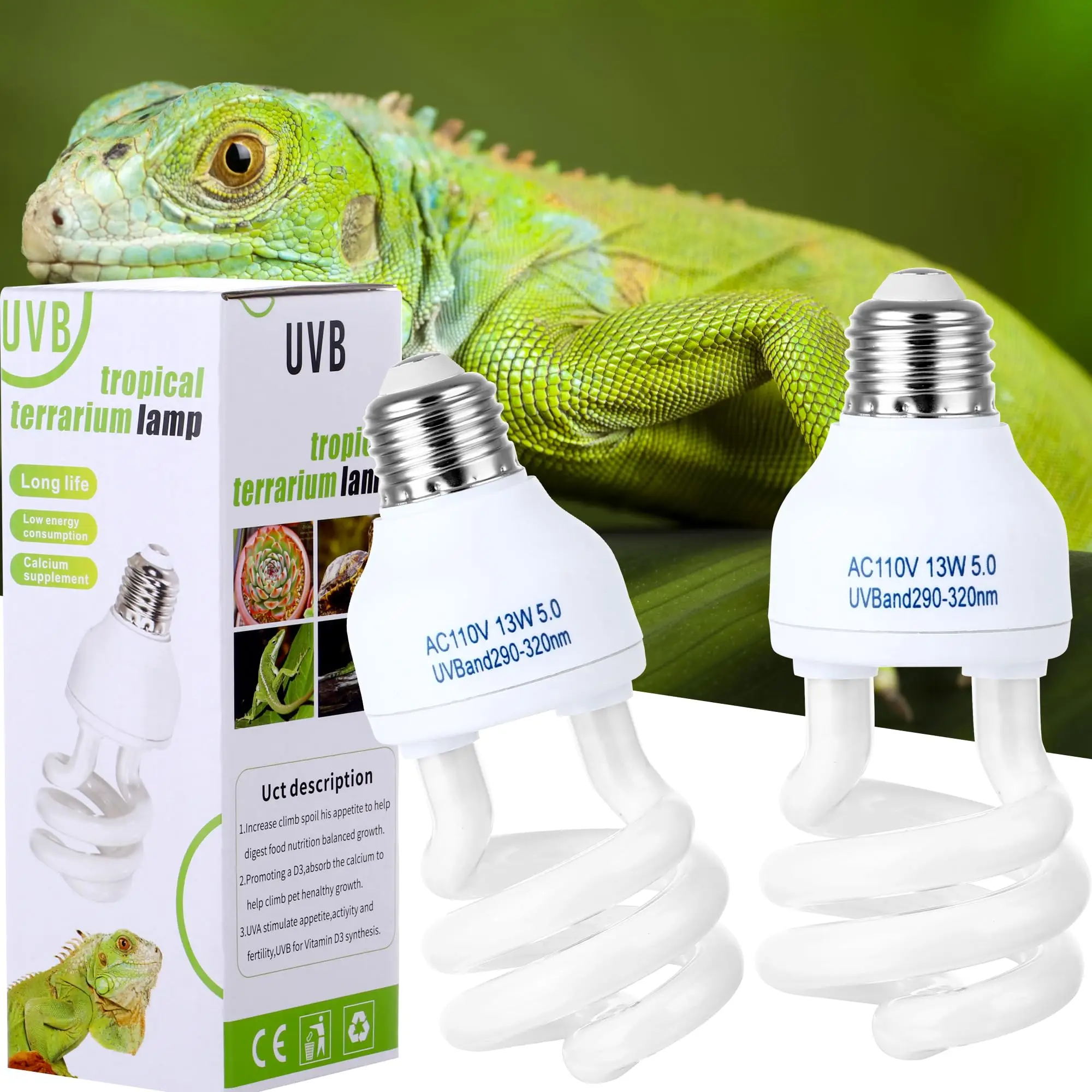 Lizard Calcium Supplement Light Bulb Reptile 13W/26W UVB 10.0 Energy Saving Lamp Heating Lamp For Turtle Snake Amphibians
Lizard Calcium Supplement Light Bulb Reptile 13W/26W UVB 10.0 Energy Saving Lamp Heating Lamp For Turtle Snake Amphibians