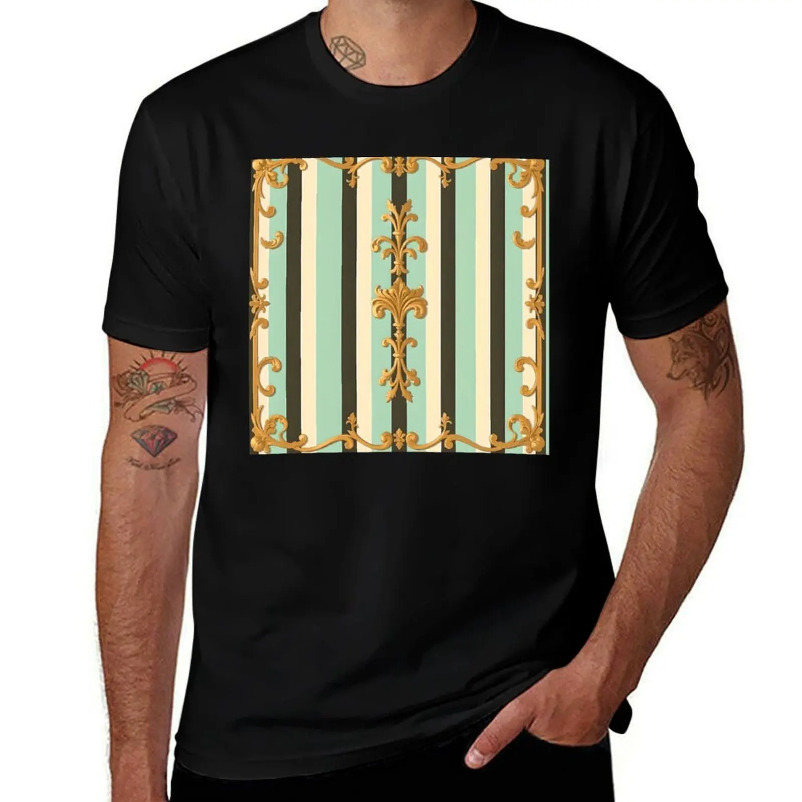 Black & Matte Mint Striped Rococo T-Shirt anime figures football t shirt new edition men clothing
Black & Matte Mint Striped Rococo T-Shirt anime figures football t shirt new edition men clothing