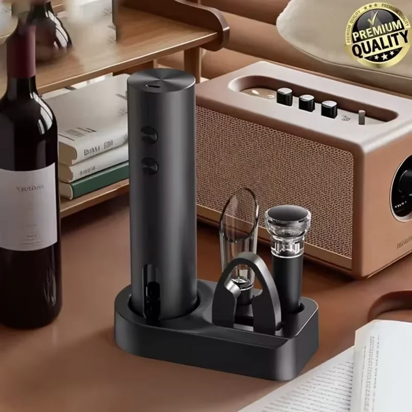 Rechargeable Electric Wine Opener with Foil Cutter, Wine Pourer & Vacuum Stopper USB-C Charging Compact Design for Home Kitchen
Rechargeable Electric Wine Opener with Foil Cutter, Wine Pourer & Vacuum Stopper USB-C Charging Compact Design for Home Kitchen