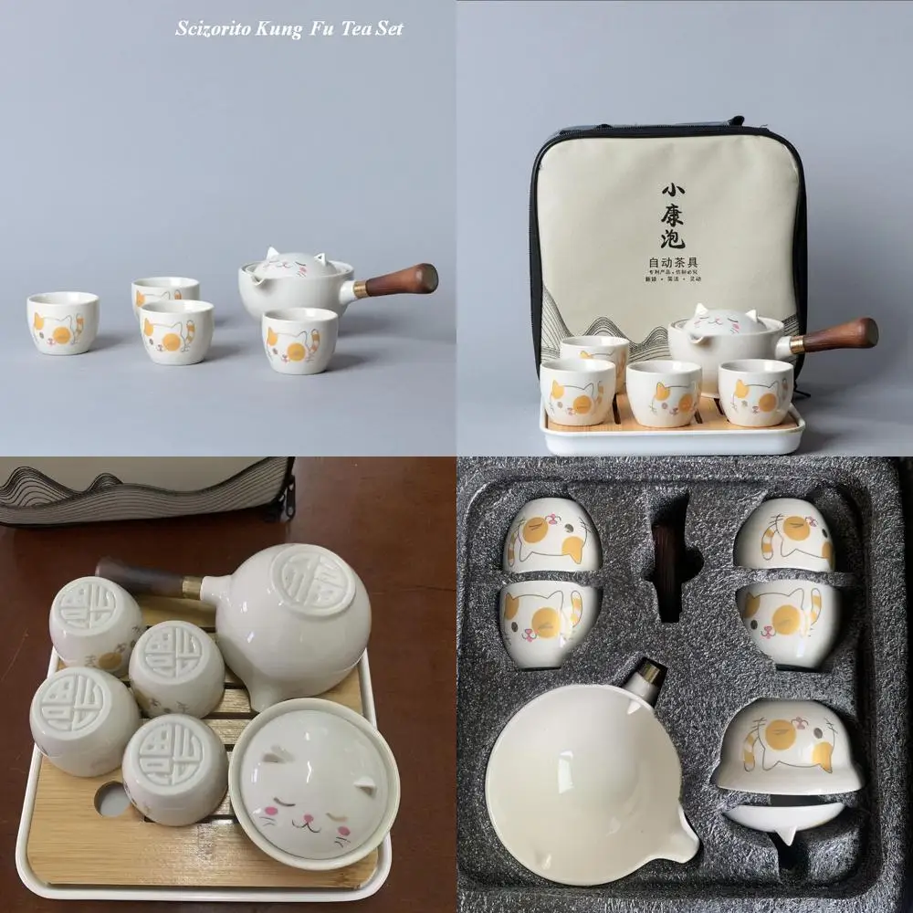 Portable Chinese Kung Fu Tea Set with Rotating Teapot, 4 Cups, Tray, and Bag - Lucky Cat Design
Portable Chinese Kung Fu Tea Set with Rotating Teapot, 4 Cups, Tray, and Bag - Lucky Cat Design