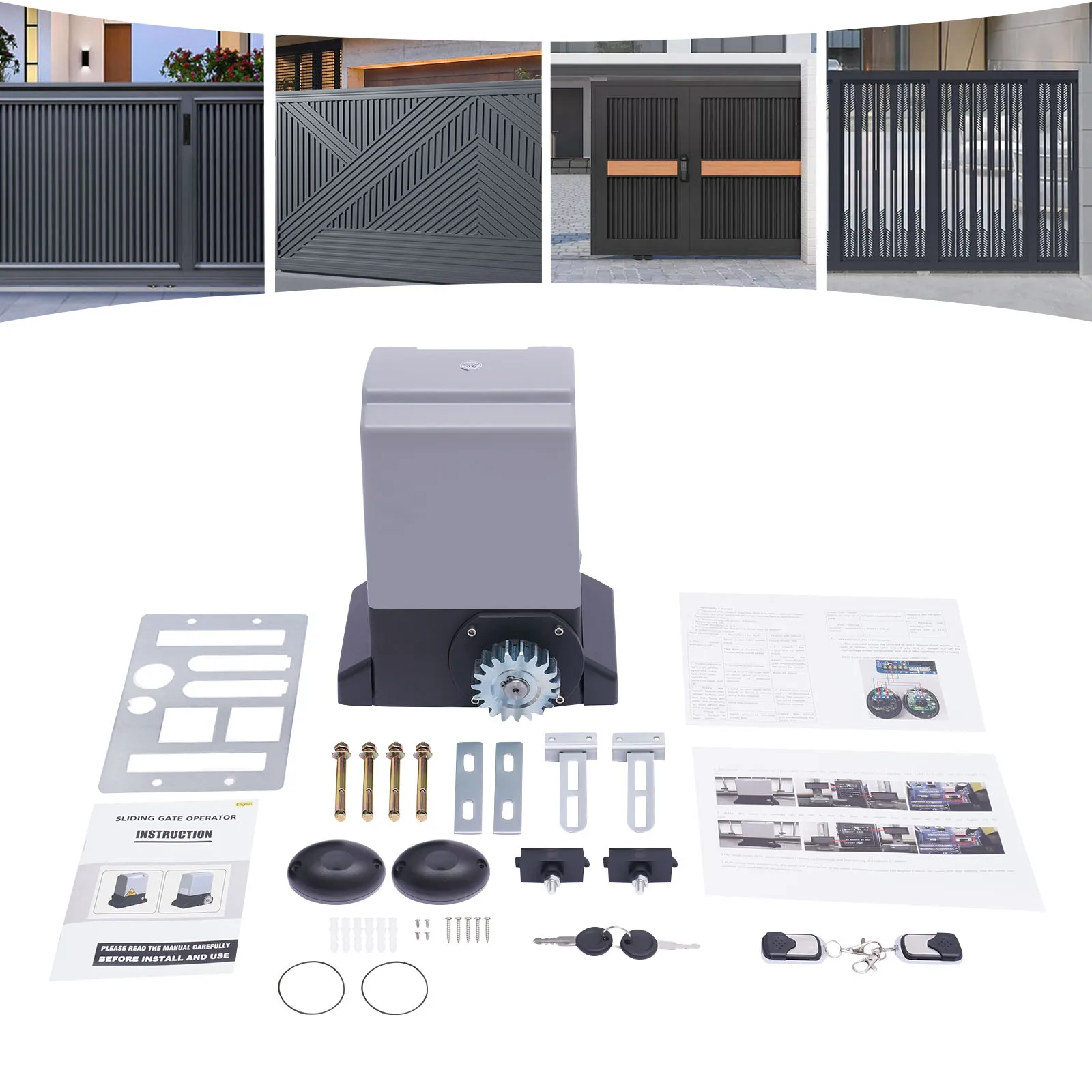 Электрический привод для откатных ворот 750 Вт, автоматический комплект безопасности для подъездной дорожки с инфракрасным датчиком + 2 пульта ДУ, 220В/110В
Электрический привод для откатных ворот 750 Вт, автоматический комплект безопасности для подъездной дорожки с инфракрасным датчиком + 2 пульта ДУ, 220В/110В