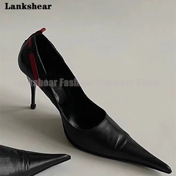 Women's Black Leather Pointed-Toe Kitten Heel Pumps Red Stripe Retro & Office Footwear Women's Shoes Sandalias De Mujer Verano
Women's Black Leather Pointed-Toe Kitten Heel Pumps Red Stripe Retro & Office Footwear Women's Shoes Sandalias De Mujer Verano