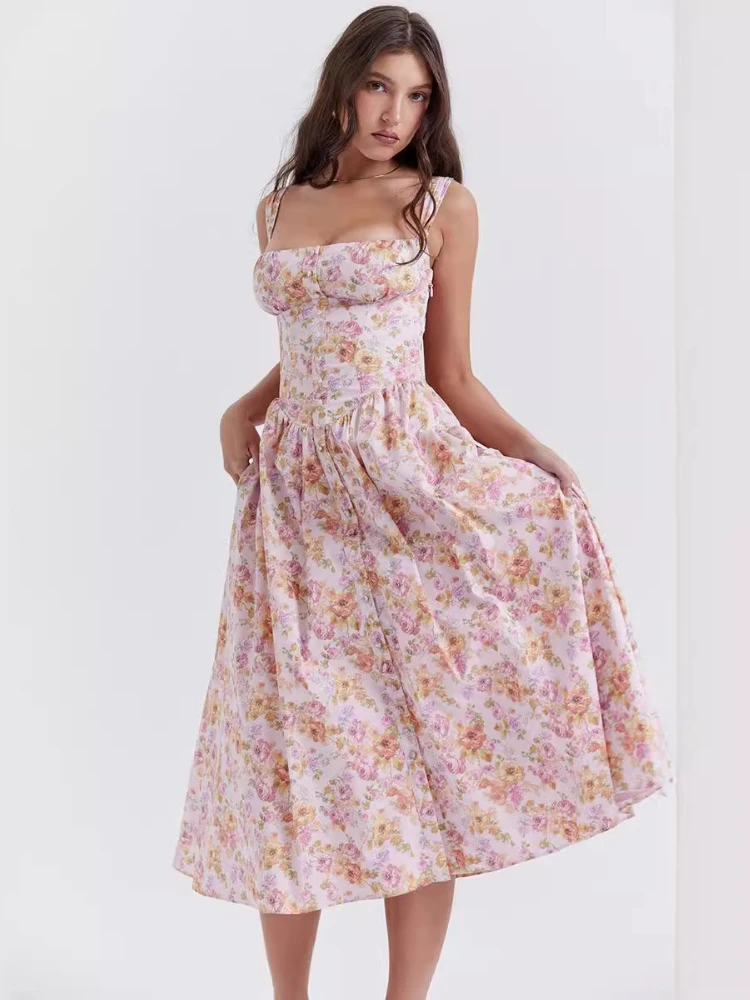 Floral Print Spaghetti Strap Pleated Midi Dress for Women Summer New Sleeveless Backless A-line Sexy Printed Long Dress
Floral Print Spaghetti Strap Pleated Midi Dress for Women Summer New Sleeveless Backless A-line Sexy Printed Long Dress