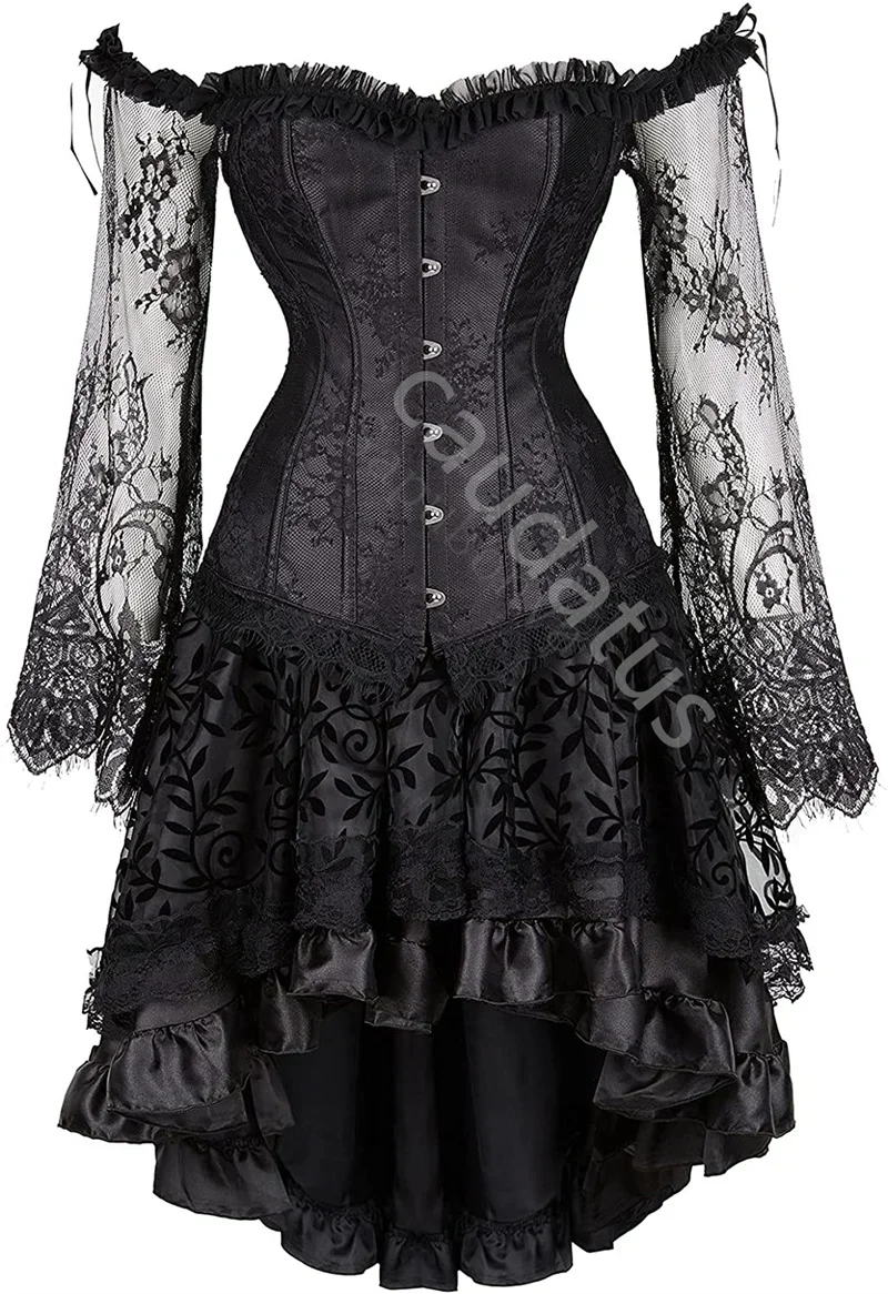 Corset Dress Long Sleeves Bustier Skirt Set Gothic Off Shoulder Floral Lace up Clubwear Lingerie Costume Burlesque Exotic Black
Corset Dress Long Sleeves Bustier Skirt Set Gothic Off Shoulder Floral Lace up Clubwear Lingerie Costume Burlesque Exotic Black