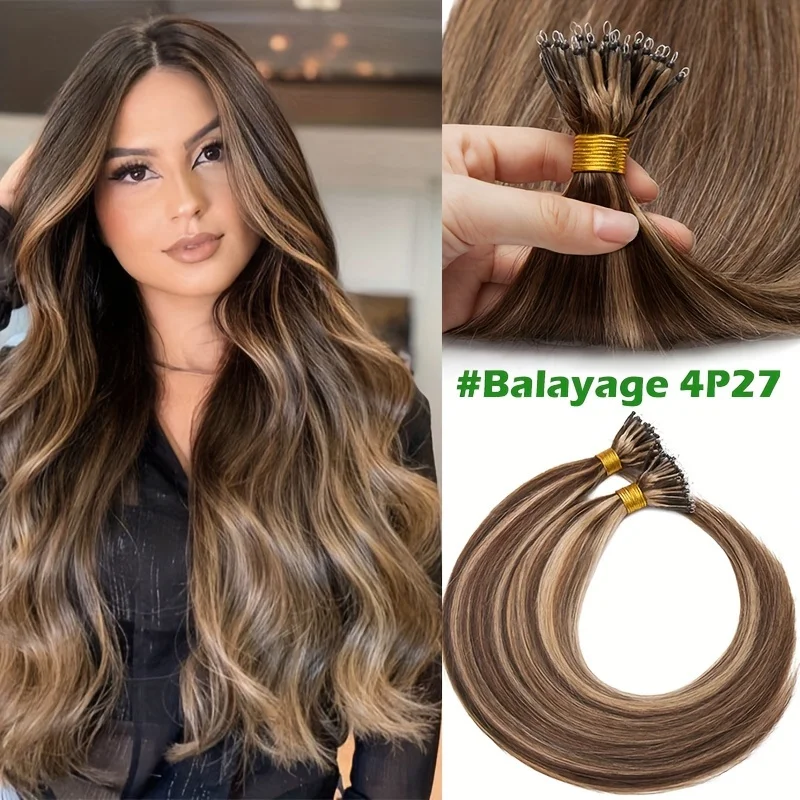 #4P27 Nano Bead Hair Extensions Human Hair, 30g12-20 Inch Balayage Dark Brown Mixed Chestnut Brown Real Human Hair Extensions
#4P27 Nano Bead Hair Extensions Human Hair, 30g12-20 Inch Balayage Dark Brown Mixed Chestnut Brown Real Human Hair Extensions