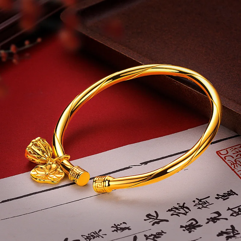 9999 24K real gold shop same style gold women's bracelet with lotus leaf opening, ethnic style, beautiful and generous gift
9999 24K real gold shop same style gold women's bracelet with lotus leaf opening, ethnic style, beautiful and generous gift