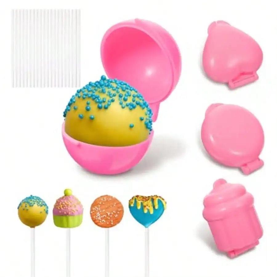 4 Shapes 3D Press Cake Pop Mold with Cutter Pusher & Sticks, Sphere Heart Round for Birthday Wedding Baking
4 Shapes 3D Press Cake Pop Mold with Cutter Pusher & Sticks, Sphere Heart Round for Birthday Wedding Baking