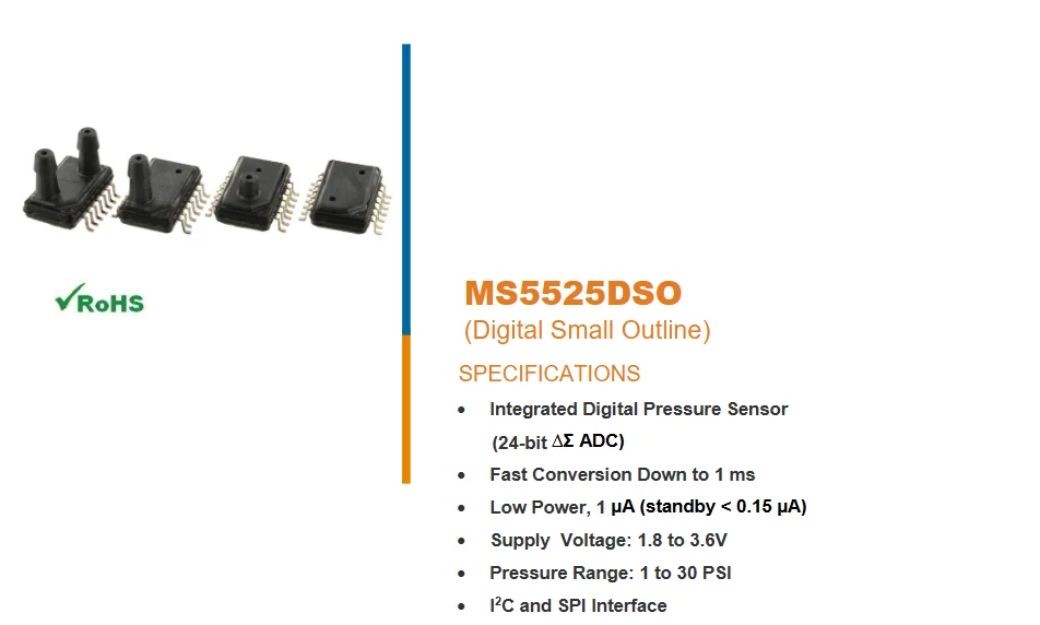 MS5525DSO-DB001DS 5525DSO 001D Высокоточный интегрированный цифровой датчик перепада давления
MS5525DSO-DB001DS 5525DSO 001D Высокоточный интегрированный цифровой датчик перепада давления