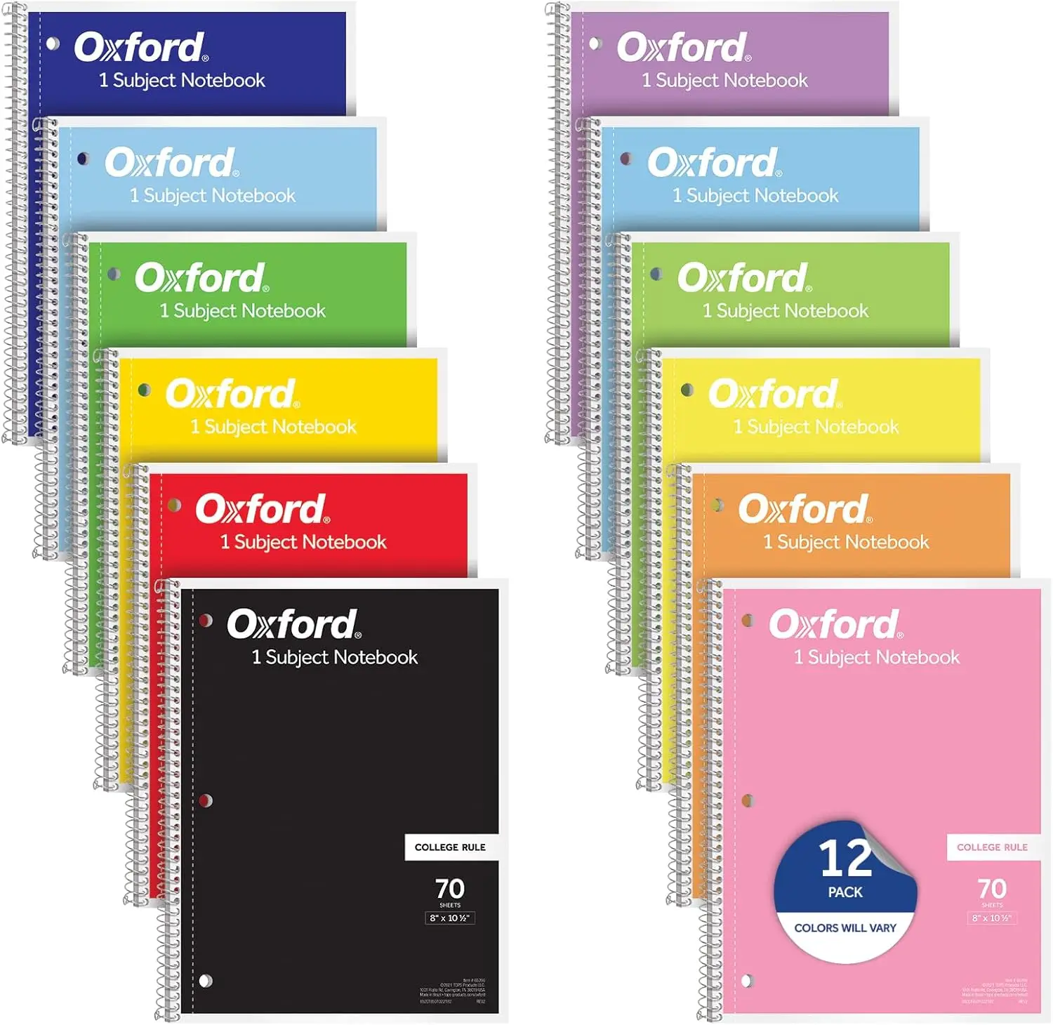 Тетради на спирали Oxford, набор из 12 штук, в линейку, для школы, 8x10,5 дюймов, 70 листов, разные цвета
Тетради на спирали Oxford, набор из 12 штук, в линейку, для школы, 8x10,5 дюймов, 70 листов, разные цвета