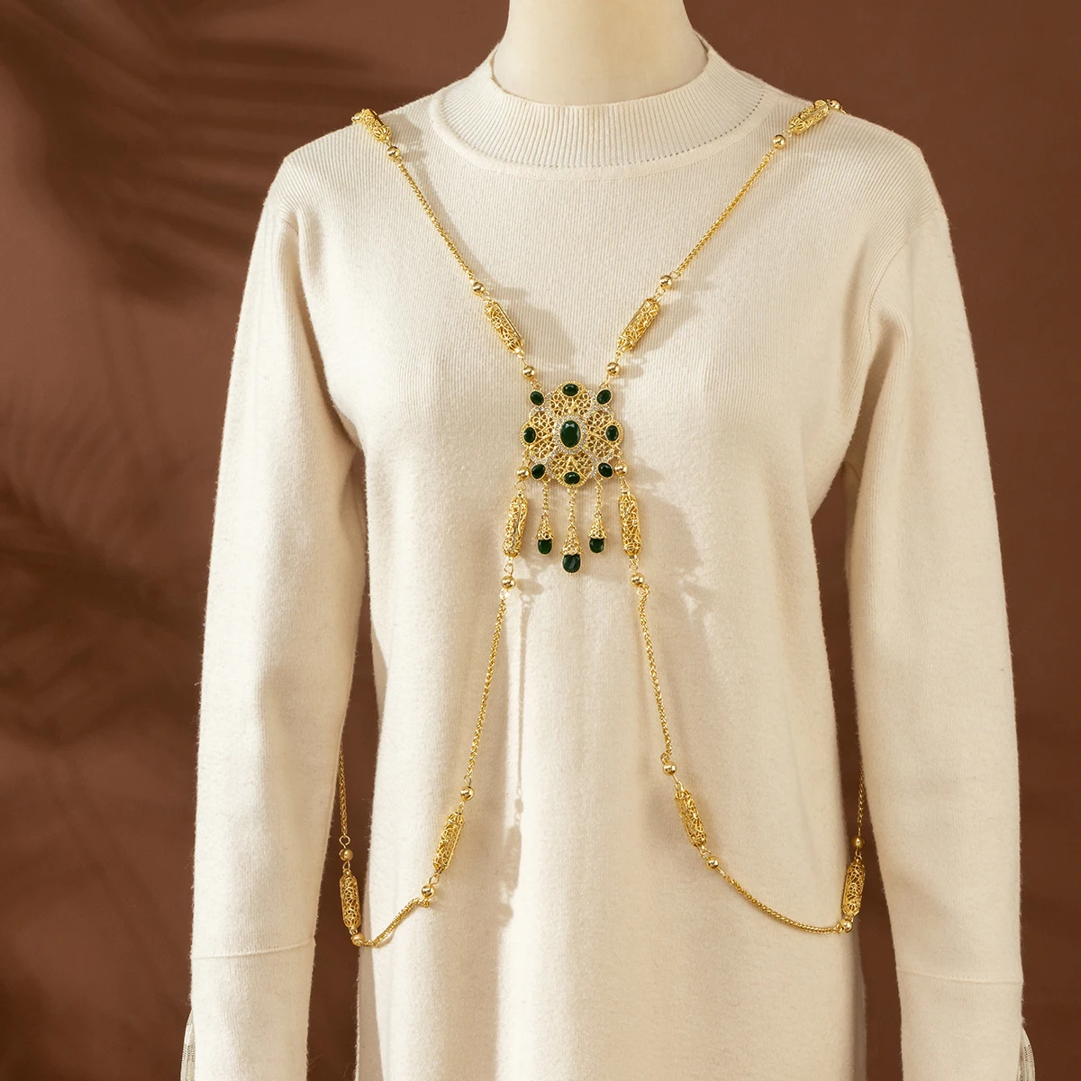 Golden Hollow Vintage Carved Shoulder Chain, Moroccan Style, Luxurious for Bridal Long Gown & Robe, Party Accessory
Golden Hollow Vintage Carved Shoulder Chain, Moroccan Style, Luxurious for Bridal Long Gown & Robe, Party Accessory