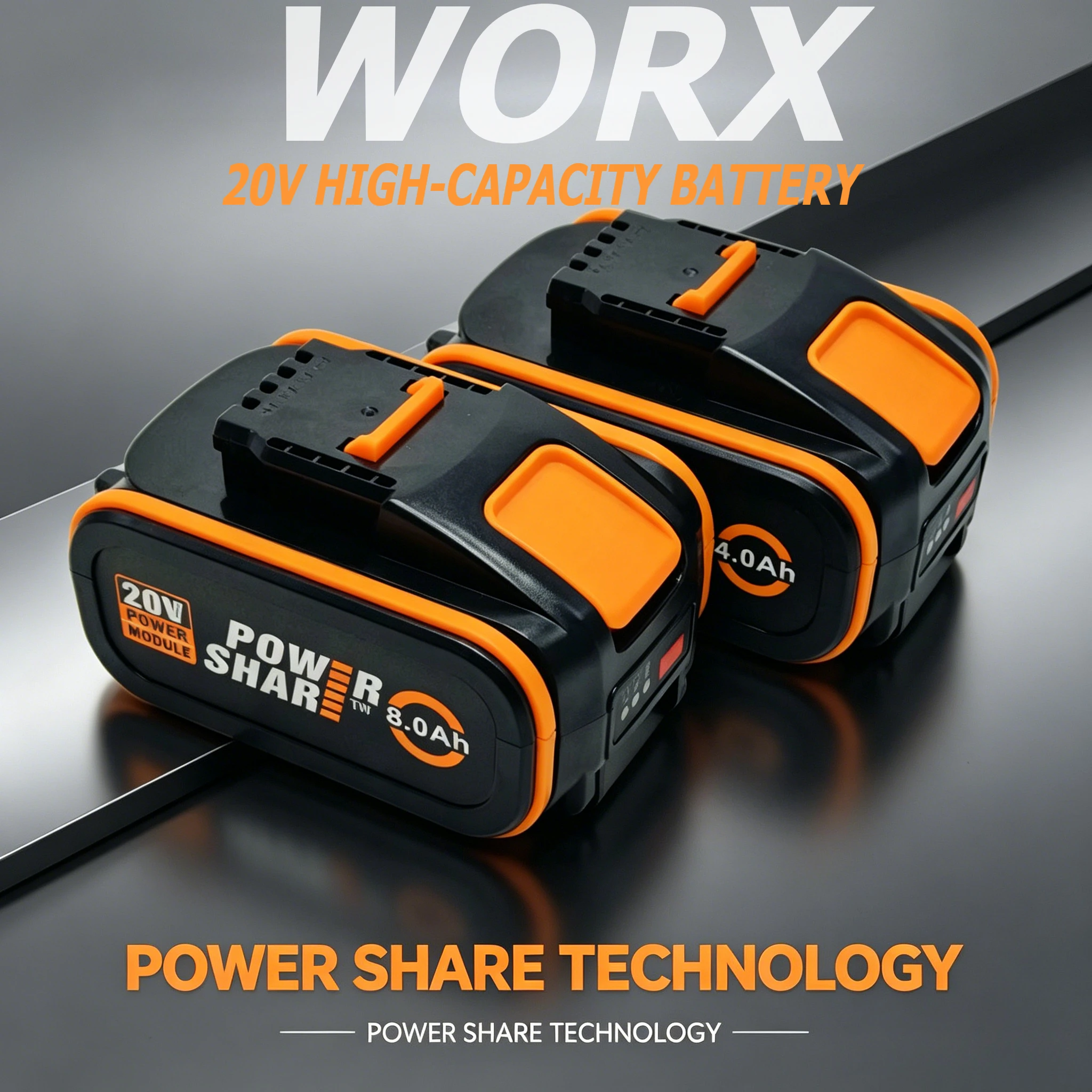 Worx 20V 4000mAh-6000mAh-8000mAh PowerSharePRO High Efficiency Li-ion Battery, For All Worx 20V Cordless Power Tools
Worx 20V 4000mAh-6000mAh-8000mAh PowerSharePRO High Efficiency Li-ion Battery, For All Worx 20V Cordless Power Tools