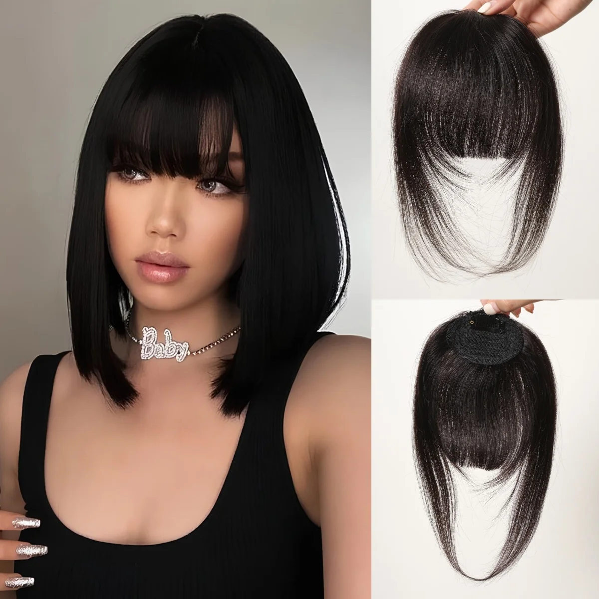 Black Human Hair Bangs for Women Clip on Blunt Cut Wispy Bangs with Sideburns 100% Human Hair Fringe Extension for Daily Wear
Black Human Hair Bangs for Women Clip on Blunt Cut Wispy Bangs with Sideburns 100% Human Hair Fringe Extension for Daily Wear