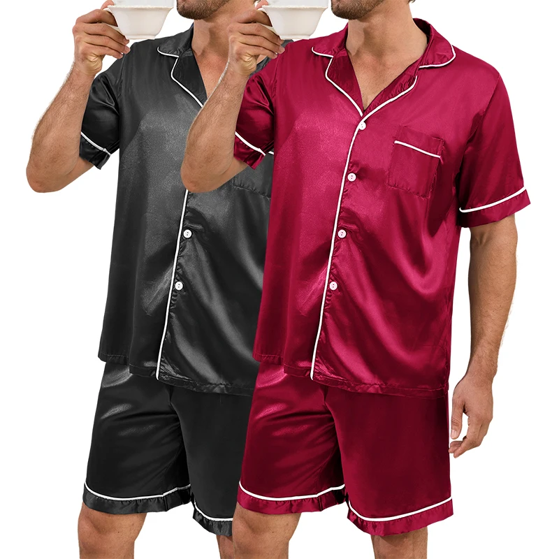 2 Set Men's Satin Pajamas Smooth Texture Solid Short-Sleeve Lapel Top And Elastic Shorts Breathable Fit Sleepwear Home Clothes
2 Set Men's Satin Pajamas Smooth Texture Solid Short-Sleeve Lapel Top And Elastic Shorts Breathable Fit Sleepwear Home Clothes