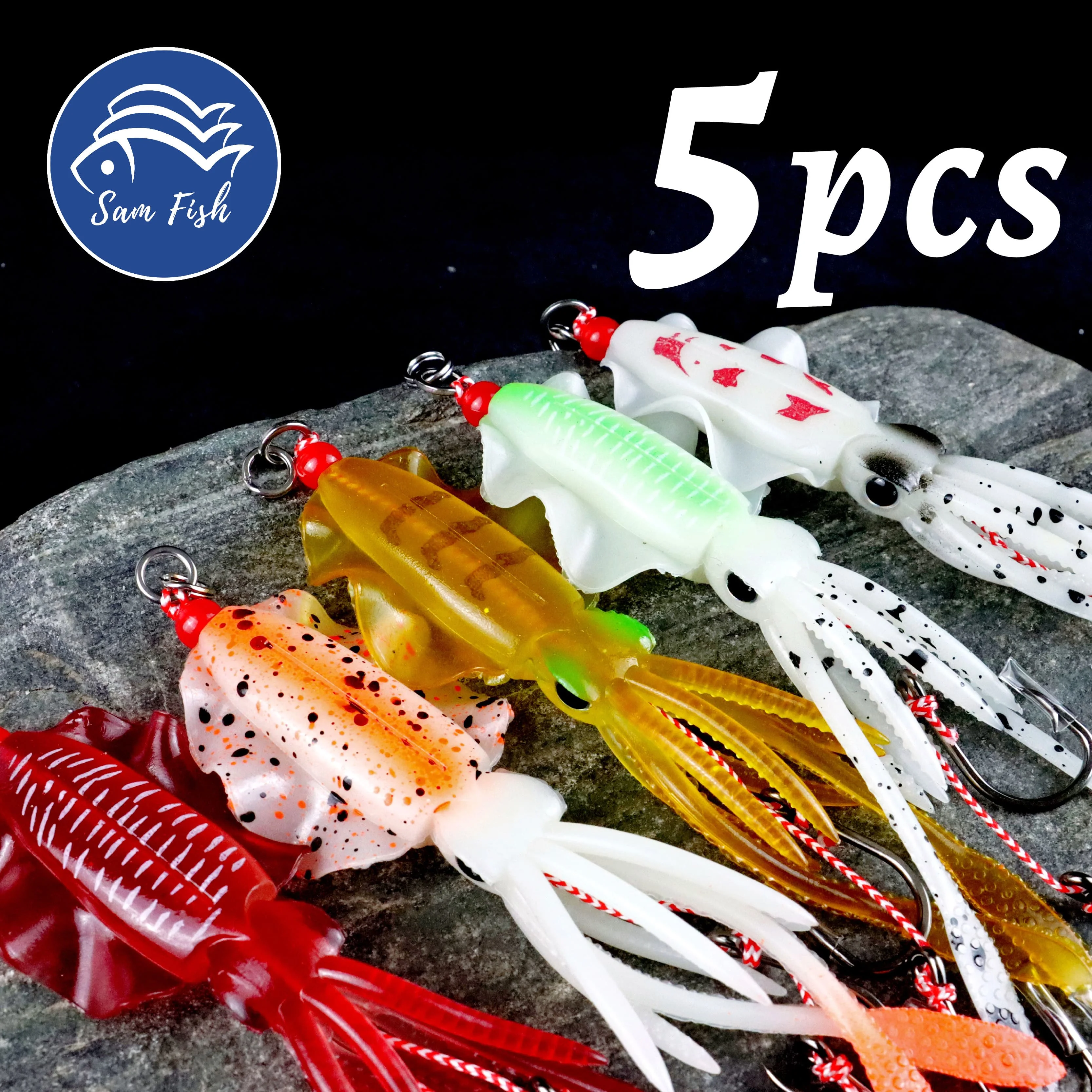 5PC Hand-Tied Bioluminescent Octopus Soft Lure with Double Hooks
5PC Hand-Tied Bioluminescent Octopus Soft Lure with Double Hooks