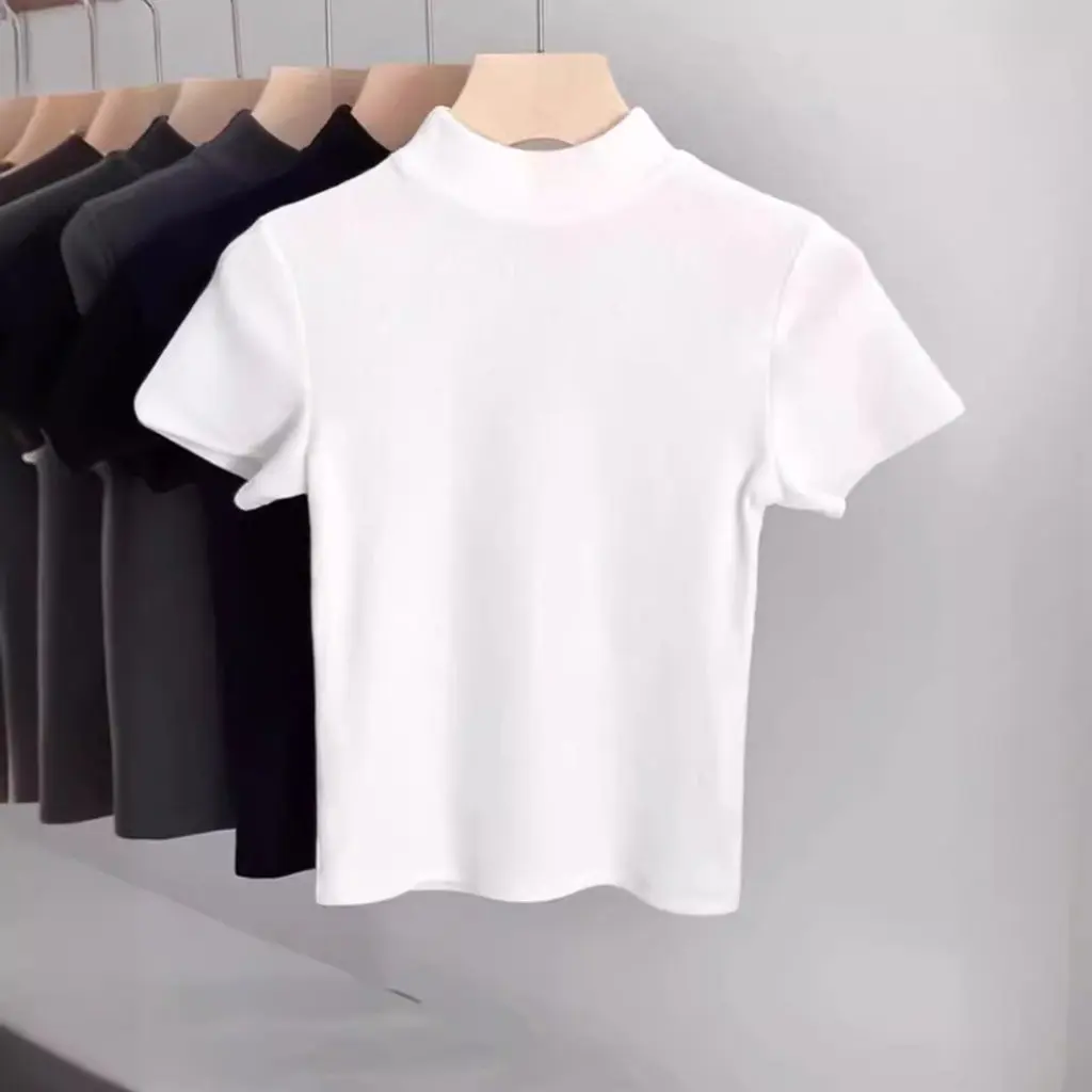 Women's Slim-fit Short-sleeved T-shirt Half-high Collar European-style Summer New Slimming Top Shoulder Base Base
Women's Slim-fit Short-sleeved T-shirt Half-high Collar European-style Summer New Slimming Top Shoulder Base Base